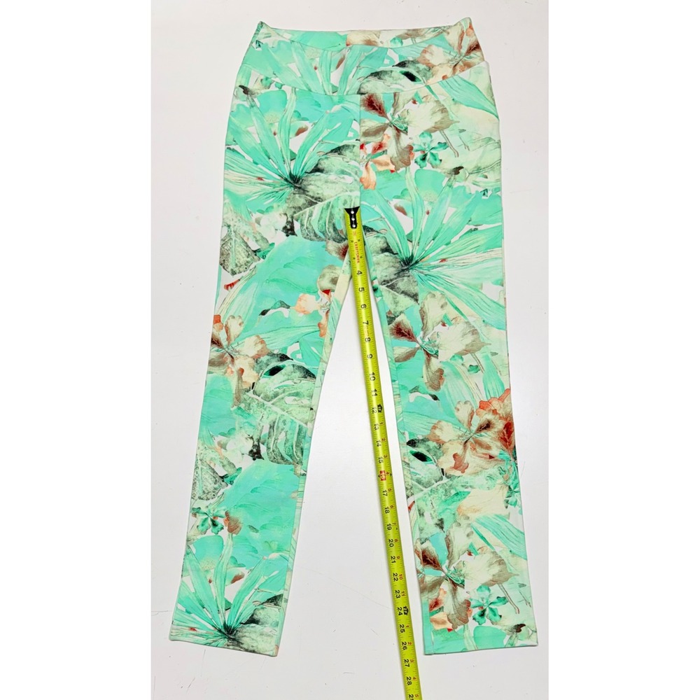 Soft Surroundings Tropical Floral Palm Print Pull On Pants Mint Green XS 2CX30